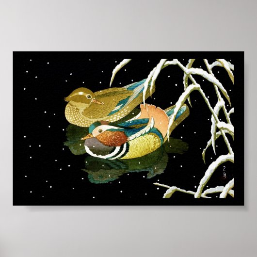 Cooler japanischer Mandarina-Entenschnee Poster (Vorne)