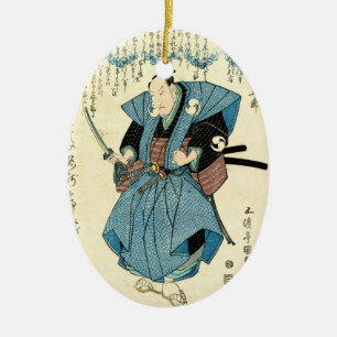 Cooler japanischer Vintage-Ukiyo-e-Samurai-Krieger Keramikornament