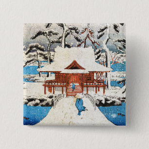 Cooler japanischer Vintage-Ukiyo-e-See-Schrein-Sch Button