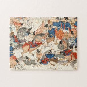 Cooler japanischer Vintager Ukiyo-e-Pferderennfahr Puzzle