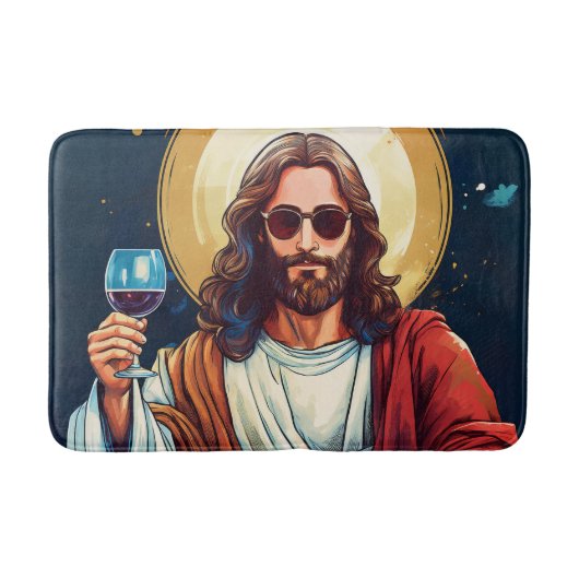 Cooler Jesus mit Wein Badematte (Vorderseite)