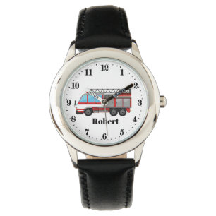 Cooler Jungenfeuerwehrmann addieren Namensuhr Armbanduhr