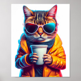 Cooler Kaffee Cat Moderne, stilvoll Poster