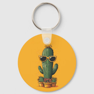 Cooler Kaktus mit Sonnenbrille und Blumen Schlüsselanhänger