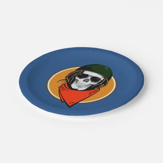 Cooler Kampfschädel Pappteller (Schrägansicht)