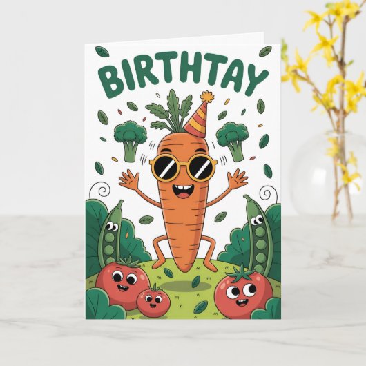 Cooler Karottenbash - Funny Garden Party Karte (Gelbe Blume)