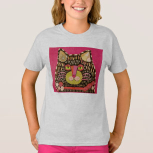 Cooler Katzen-Entwurf auf Mädchen 3/4 Hülsen-T - T-Shirt