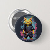 Cooler Katzenkrieger mit gelber Wasserfarbe Button (Vorne & Hinten)