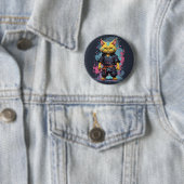 Cooler Katzenkrieger mit gelber Wasserfarbe Button (Beispiel)