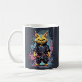 Cooler Katzenkrieger mit gelber Wasserfarbe Kaffeetasse (Links)