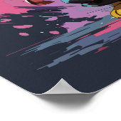 Cooler Katzenkrieger mit gelber Wasserfarbe Poster (Ecke)