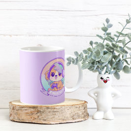 Cooler Kawaii Gamer Girl Dog Lila mit Name Kaffeetasse