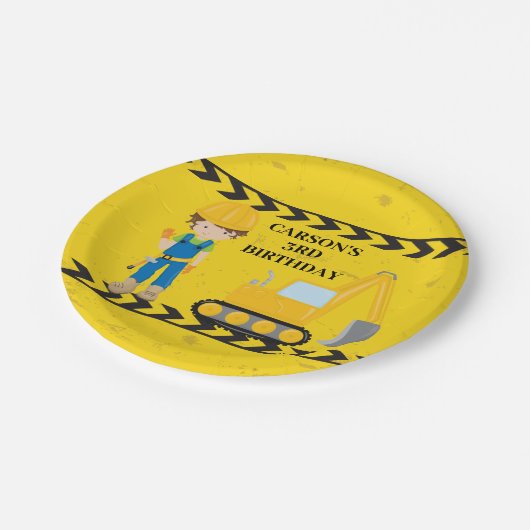 Cooler Kindergeburtstag für den Bagger Pappteller (Schrägansicht)