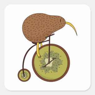 Cooler Kiwi Bird auf Kiwi Fruchtdesign Quadratischer Aufkleber