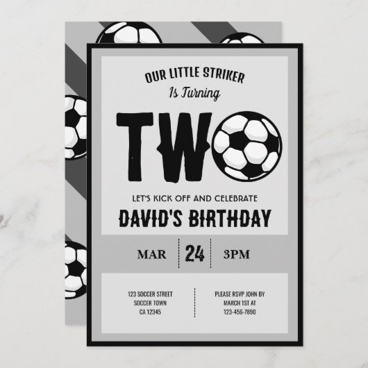 Cooler Kleiner Striker Fußball 2. Geburtstag Einladung (Vorne/Hinten)