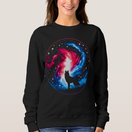Cooler kosmischer Wolf Galaxy Graphic Space Art Sweatshirt (Vorderseite)