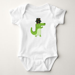 Cooler Krokodil mit Sonnenbrille und Blatt-Bucket Baby Strampler