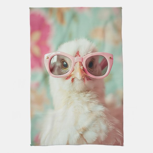Cooler Küken mit rosa Brillenfeder Geschirrtuch (Vertikal)
