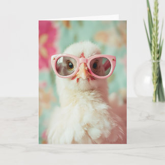 Cooler Küken mit rosa Brillenfeder Karte