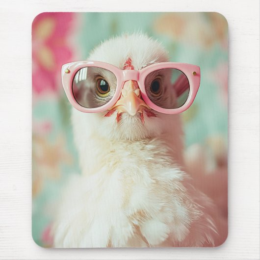 Cooler Küken mit rosa Brillenfeder Mousepad (Vorne)