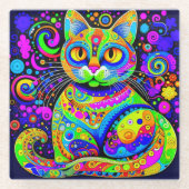 Cooler Künstlerischer Whimsical Vibranful Cat Unte Glasuntersetzer (Vorderseite)