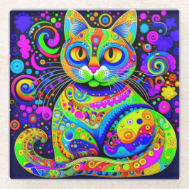 Cooler Künstlerischer Whimsical Vibranful Cat Unte Glasuntersetzer