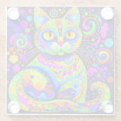 Cooler Künstlerischer Whimsical Vibranful Cat Unte Glasuntersetzer (Rückseite)