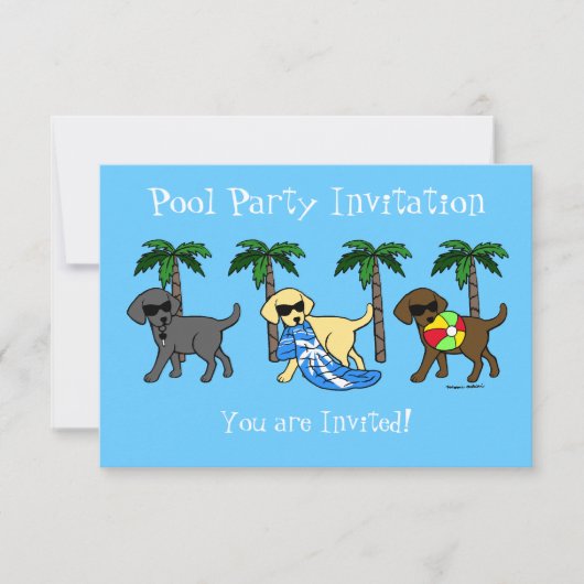 Cooler Labradors Strand-Party-Cartoon Einladung (Vorderseite)