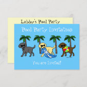 Cooler Labradors Strand-Party-Cartoon Einladung (Vorne/Hinten)