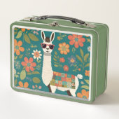 Cooler Lama in Sonnenbrille Blumenmuster Metall Brotdose (Vorderseite)