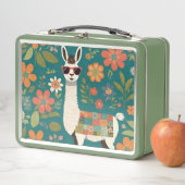 Cooler Lama in Sonnenbrille Blumenmuster Metall Brotdose (Beispiel)