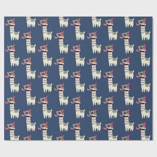 Cooler Lama in Weihnachtsmannmütze und Sonnenbrill Geschenkpapier (Flach)