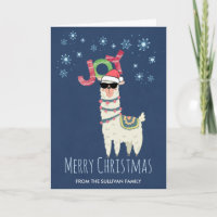 Cooler Lama mit Santa-Hut mit Schneeflocken Weihna
