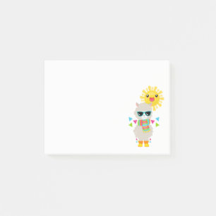 Cooler Lama und lächelnde Kawaii-Sonne Post-it Klebezettel