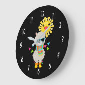 Cooler Lama und lächelnde Kawaii Sun Große Wanduhr (Winkel)