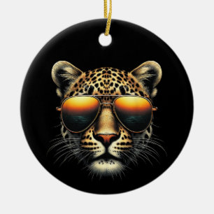 Cooler Leopard, der eine Sonnenbrille trägt, stilv Keramik Ornament
