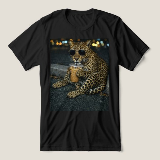 Cooler Leopard mit Sonnenbrille Eiskaffee Tri-Blend Shirt (Design Vorderseite)