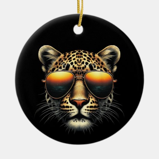 Cooler Leopard mit Sonnenbrille Stylischer Leopard Keramik Ornament (Vorne)
