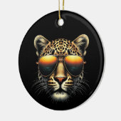 Cooler Leopard mit Sonnenbrille Stylischer Leopard Keramik Ornament (Links)