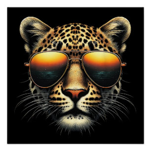 Cooler Leopard mit Sonnenbrille Stylischer Leopard Poster