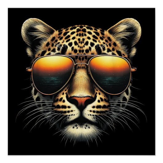 Cooler Leopard mit Sonnenbrille Stylischer Leopard Poster (Vorderseite)