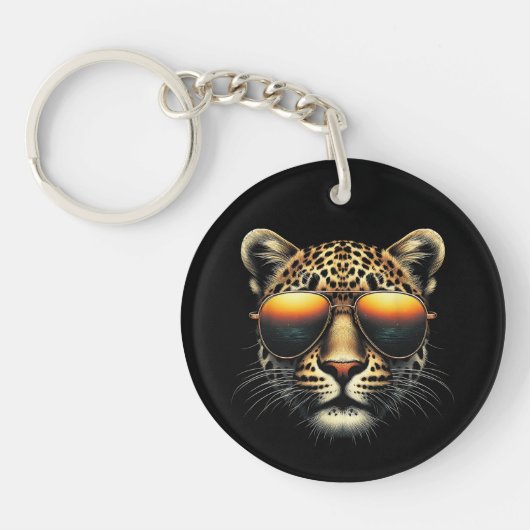 Cooler Leopard mit Sonnenbrille Stylischer Leopard Schlüsselanhänger (Vorderseite)