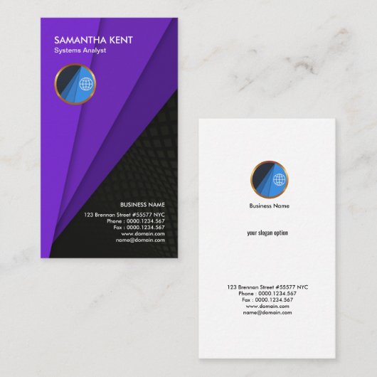 Cooler lila Trapez-Schwarz-Netz-Systemanalytiker Visitenkarte (Vorne/Hinten)