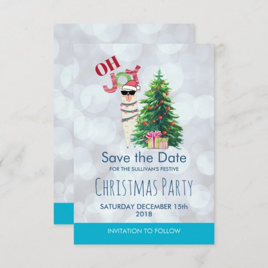 Cooler Llama auf Silver Bokeh & Icy Blu Save the D Einladung (Vorne/Hinten)