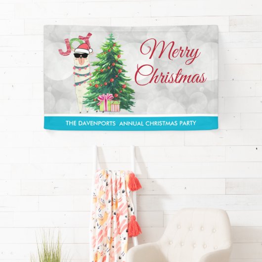Cooler Llama auf Silver Bokeh & Icy Blue Christmas Banner (Insitu)