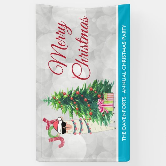 Cooler Llama auf Silver Bokeh & Icy Blue Christmas Banner (Vertikal)