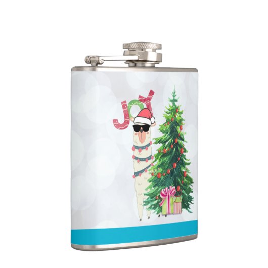 Cooler Llama auf Silver Bokeh & Icy Blue Christmas Flachmann (Rechts)