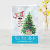 Cooler Llama auf Silver Bokeh & Icy Blue Christmas Karte (Gelbe Blume)