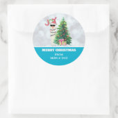 Cooler Llama auf Silver Bokeh & Icy Blue Christmas Runder Aufkleber (Tasche)
