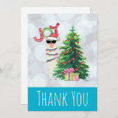 Cooler Llama auf Silver Bokeh & Icy Blue Dankeskarte (Vorne/Hinten)